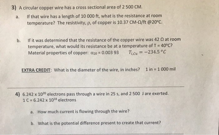 Solved 3 A Circular Copper Wire Has A Cross Sectional Ar Chegg Com