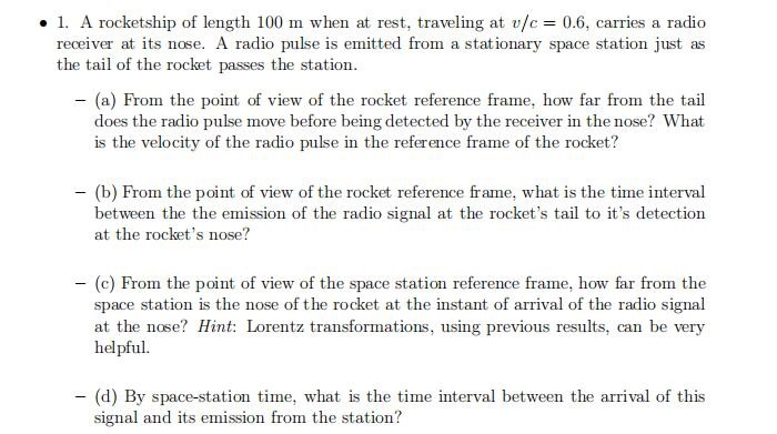 Solved A Rocketship Of Length 100 M When At Rest Trave Chegg Com