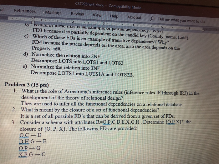 CST225hw3.docx - Compatibility Mode erencesMailings ReviewView Help AcrobatO Tell me what you want to do u) wmcu or nese rus