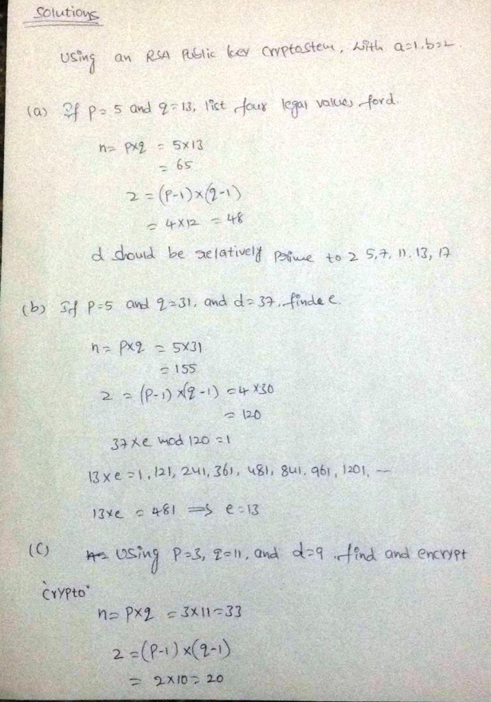 5 Using Rsa Public Key Cryptosystem 1 B 2 Etc P 5 Q 13 List Four Legal Values D B P 5 Q 3 Q Answer Streak