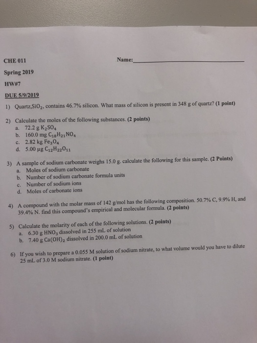 Solved Che 011 Spring 2019 Hw7 Duf 592019 1 Quartzsi