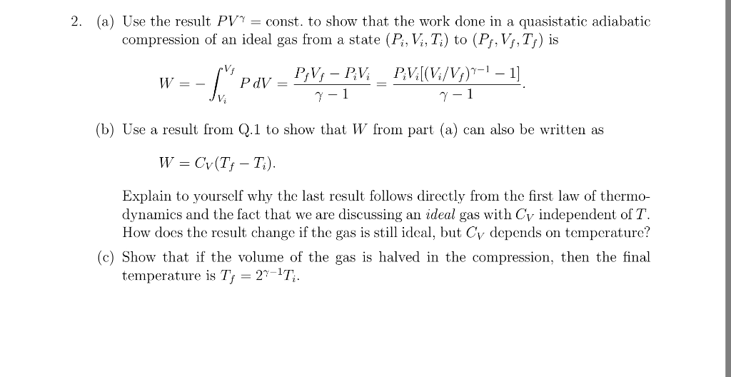 Solved 2 A Use The Result Pv Const To Show That The W Chegg Com