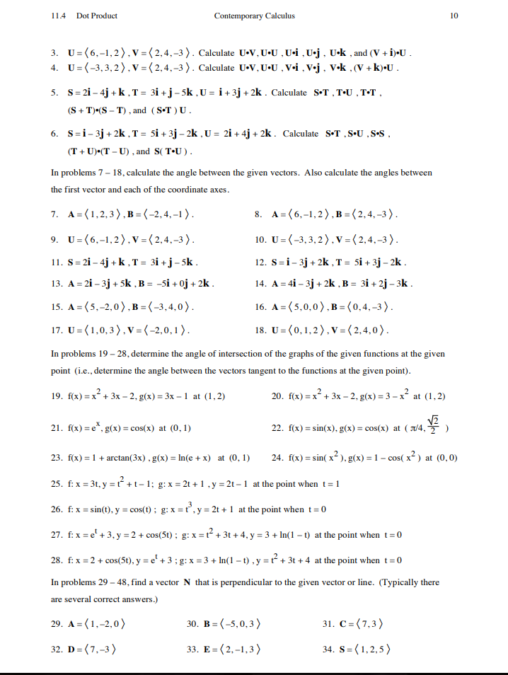 Solved 114 Dot Product Contemporary Calculus 10 3 U 6 Chegg Com