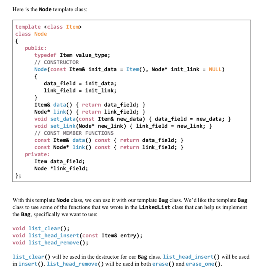 C++ Please the ​Bag​ class should be both a template | Chegg.com