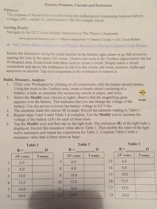 Electric Pressure Current And Resistance The Purpose Chegg 