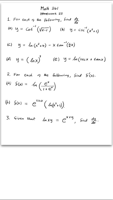 Solved For Each Of The Following Find Dy Dx A Y Cot 1 Chegg Com