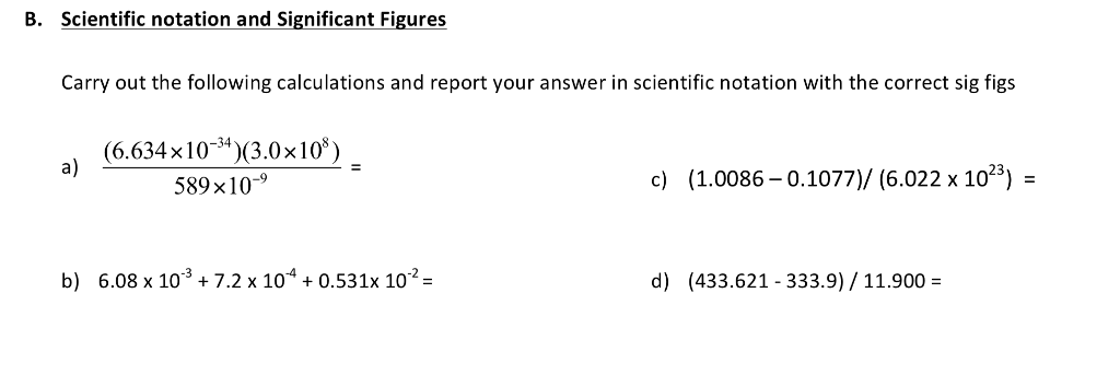 Solved B. Scientific notation and Significant Figures Carry | Chegg.com
