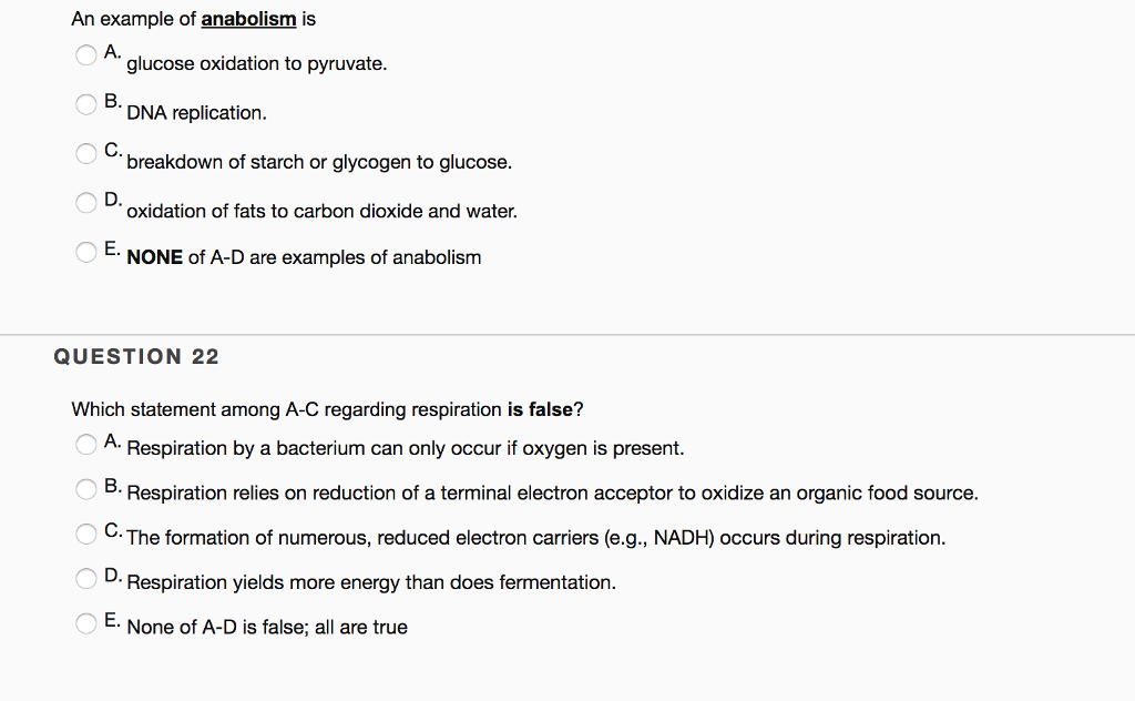Solved An Example Of Anabolism Is A B C D E Glucose Chegg Com