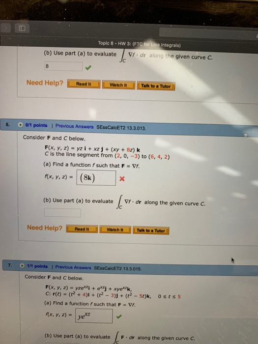 Solved Topic 8 Hw 3 Ftc For Line Integrals B Use Pa Chegg Com