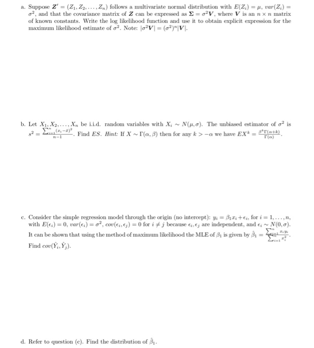 Solved A Suppose Z Zi Z Z Follows A Multivariate Chegg Com