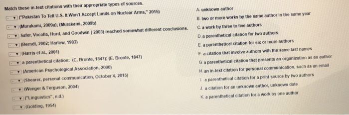 Solved Match These In Text Citations With Their Appropria Chegg Com