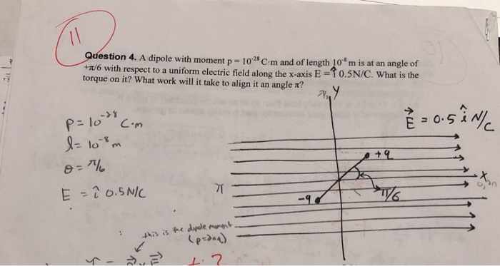 Solved Qdestion 4 A Dipole With Moment P 102 C M And Of Chegg Com