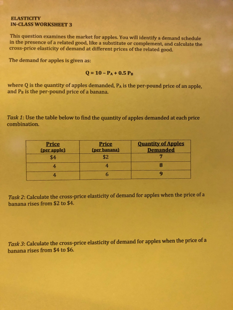 Solved Elasticity In Class Worksheet 3 This Question Exam Chegg Com