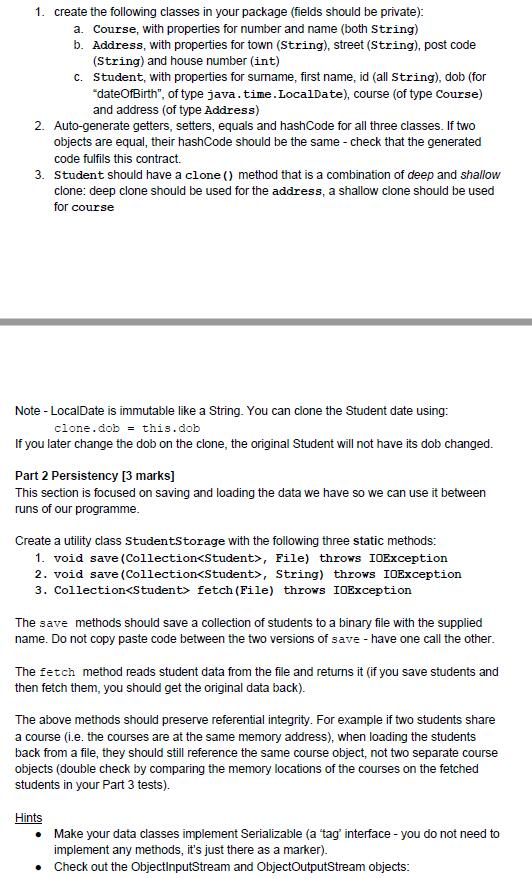 1. create the following classes in your package (fields should be private): a. Course, with properties for number and name (b