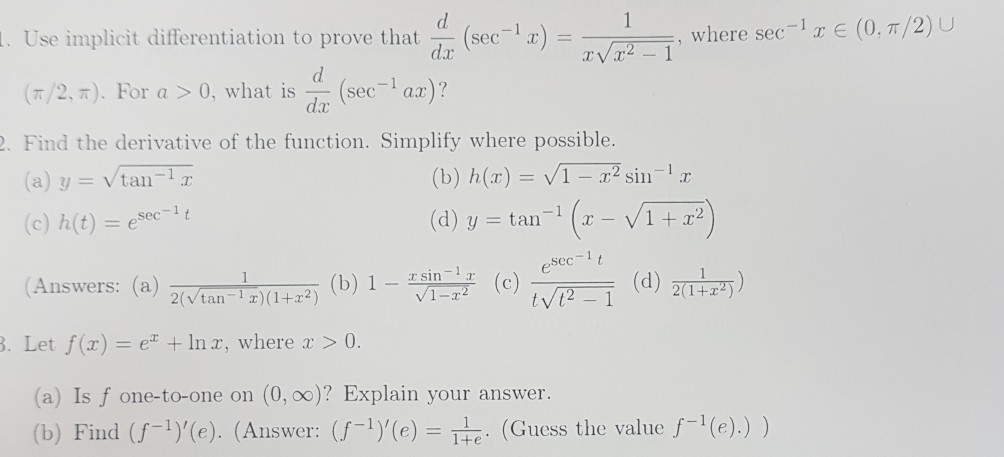 Solved Use Implicit Differentiation To Prove That Sec 1 Chegg Com