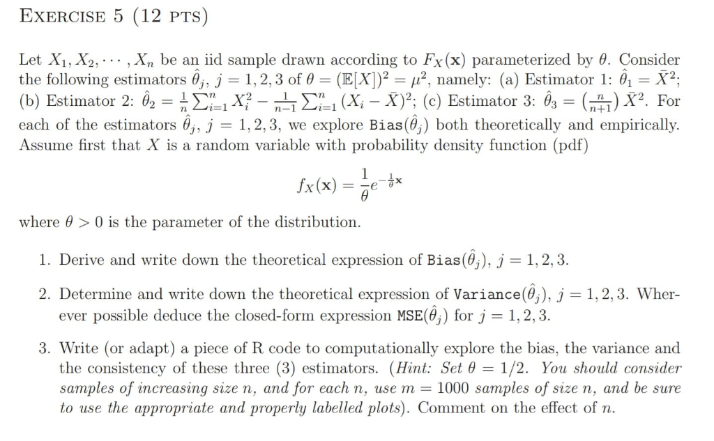 Exercise 5 12 Pts Let X1 X2 X Be An Iid Chegg Com