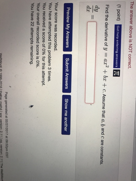 Solved Find The Derivative Of Y Ax 2 Bx C Assume That Chegg Com