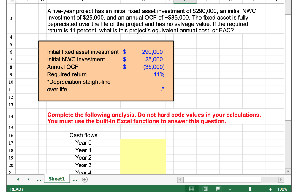 Solved A Five Year Project Has An Initial Fixed Asset Inv Chegg Com