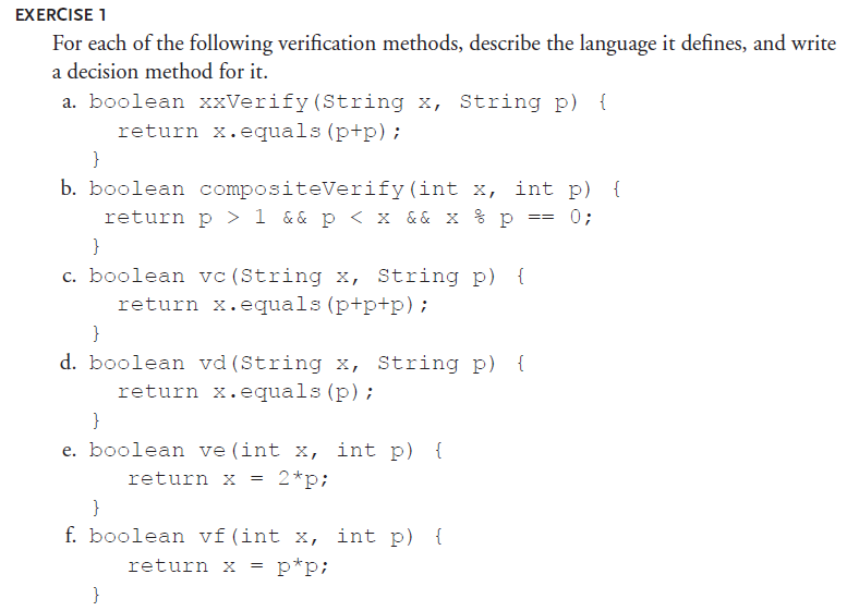 EXERCISE1 For each of the following verification methods, describe the language it defines, and write a decision method for i