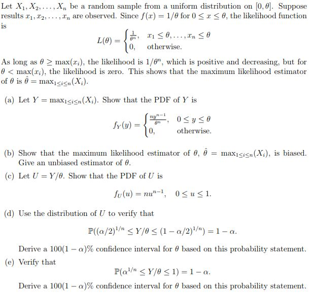 Let X1 X2 Xn Be A Random Sample Fron A Uniform Chegg Com