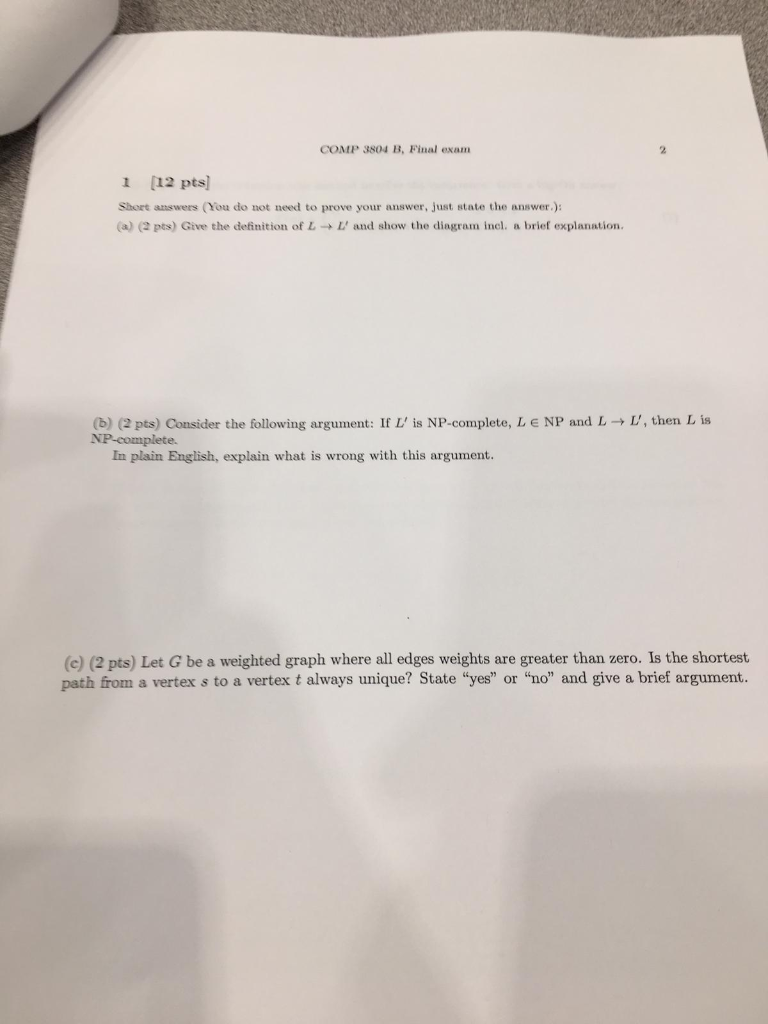 Short Final 1 Answers Exam [12 Pts] ... 3804 B, 2 COMP