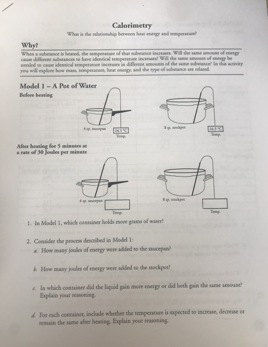 Calorimetry What Is The Relationship Between Heat Chegg 