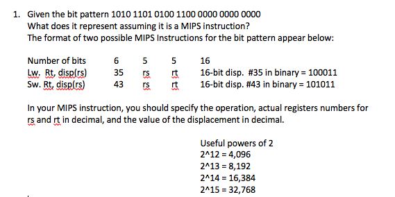 1 Given The Bit Pattern 1010 1101 0100 1100 0000 Chegg Com