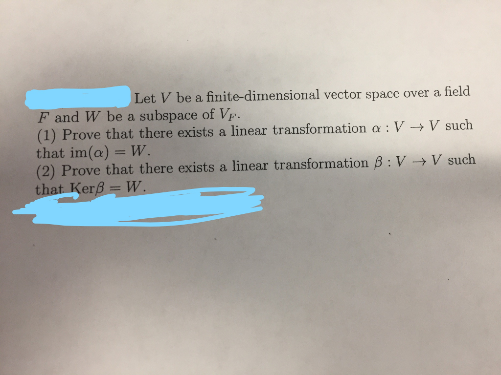 Solved Let V Be A Finite Dimensional Vector Space Over A Chegg Com