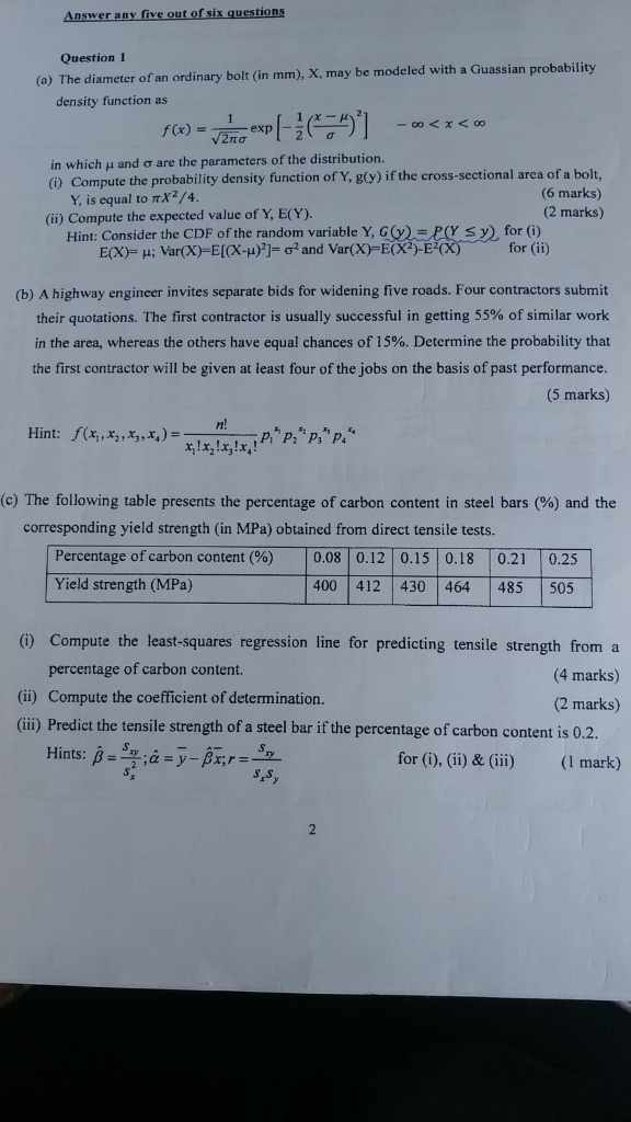 Solved Question 1 A The Diameter Of An Ordinary Bolt I Chegg Com