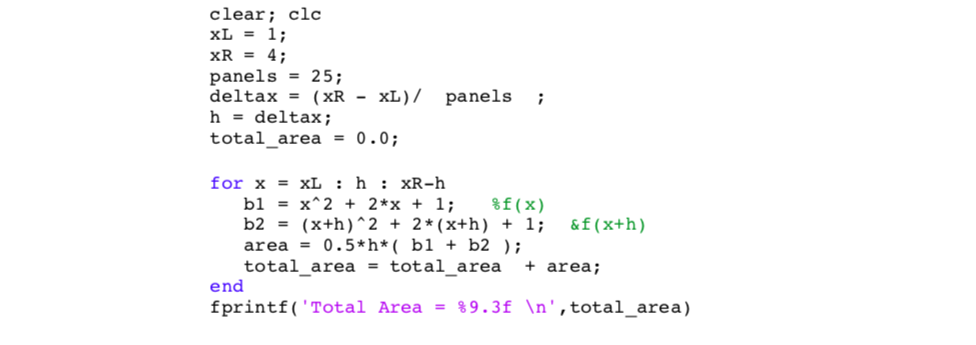 Solved Clear Clc Xl 1 Xr 4 Panels25 Deltax Xr Xl Panels H Deltax Totalarea 00 Bl X 2 2 X 1 F X B2 Q