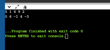 5 1 49 2 0 6-1 4-3 . . Program finished with exit code 0 Press ENTER to exit console