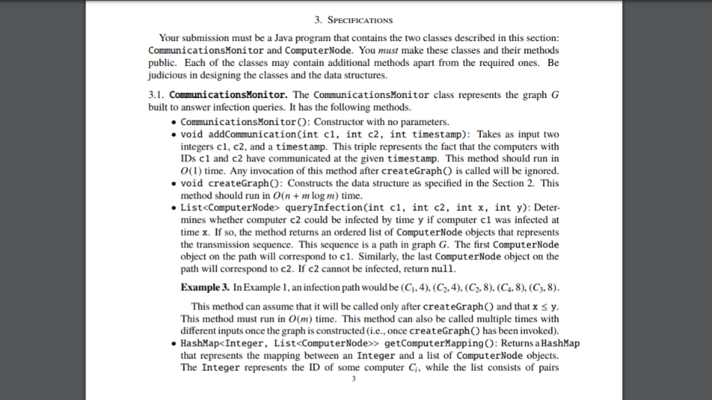 3. SPECIFICATIONS Your submission must be a Java program that contains the two classes described in this section: Communicati