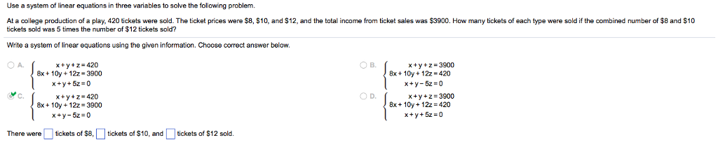 Solved Use a system of linear equations in three variables | Chegg.com image.