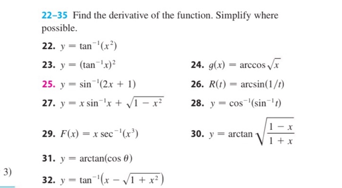 Solved 22 35 Find The Derivative Of The Function Simplify Chegg Com