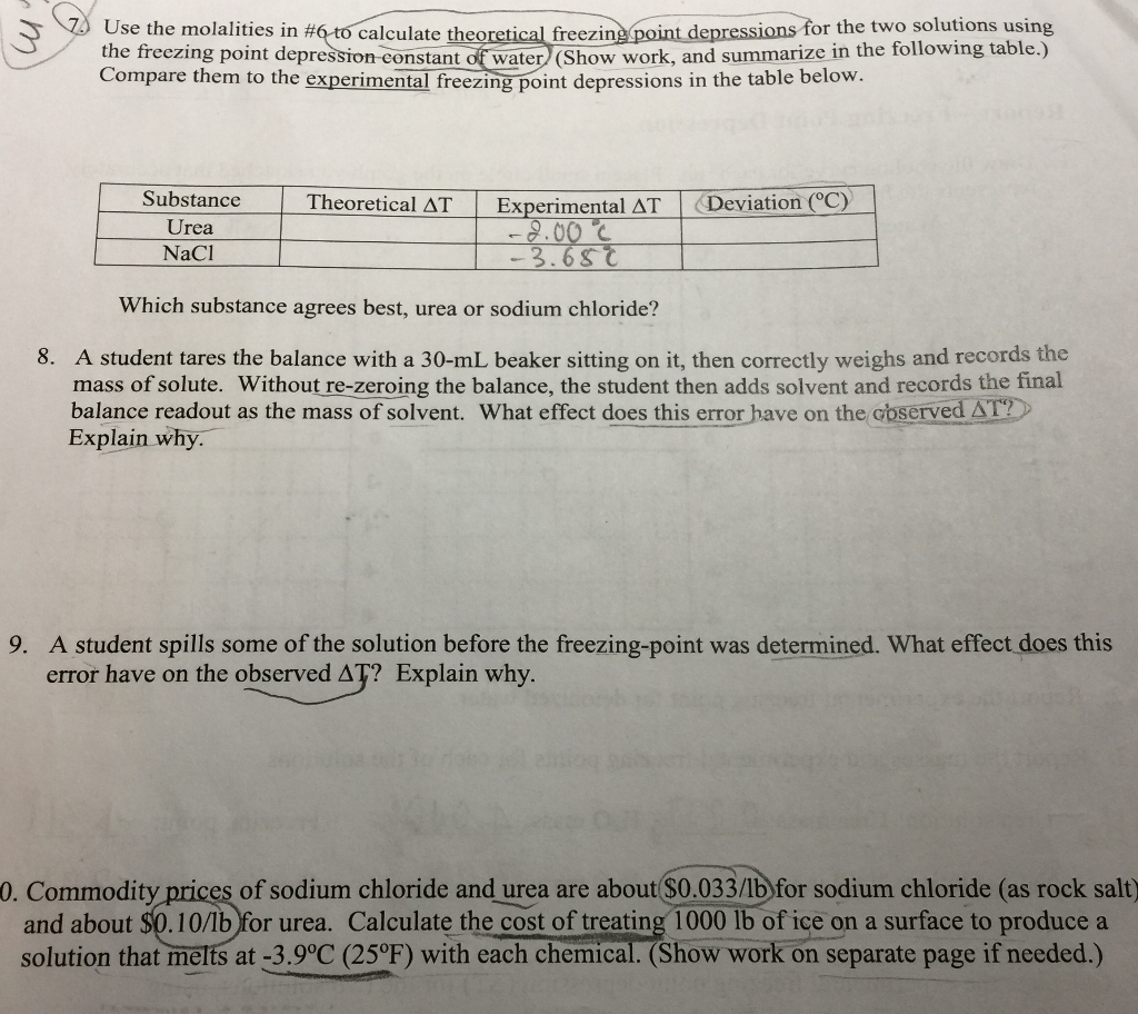 Freezing Point Depression Lab I Need Help With Chegg Com