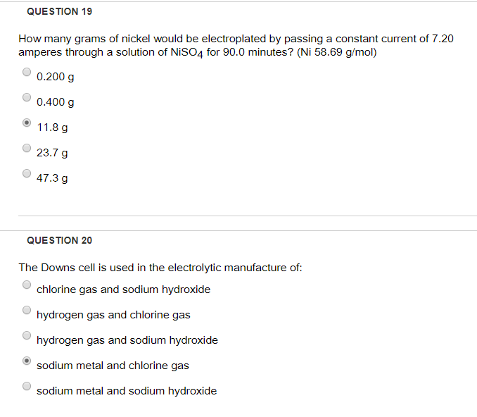 Solved QUESTION 19 How Many Grams Of Nickel Would Be Elec