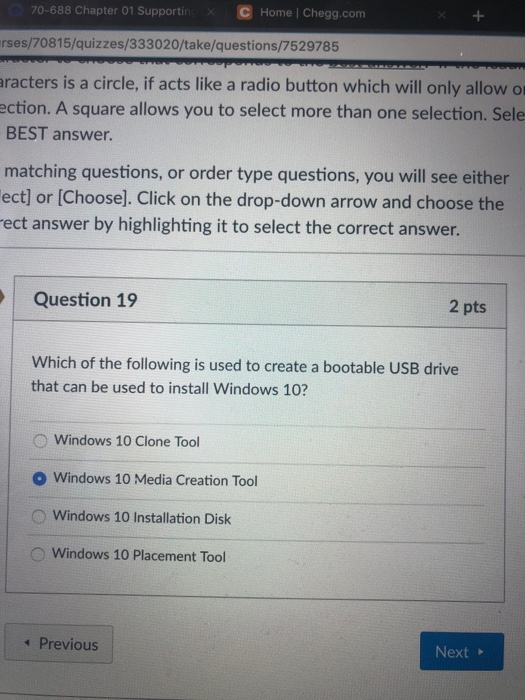 70-688 Chapter 01 Supportin 3 Home | Chegg.com rses/70815/quizzes/333020/take/questions/7529785 aracters is a circle, if acts