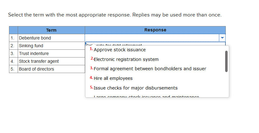 Solved Select The Term With The Most Appropriate Response