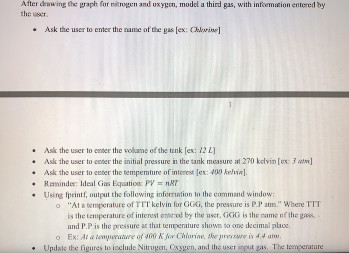 After drawing the graph for nitrogen and oxygen, model a third gas, with information entered by the user. .Ask the user to en