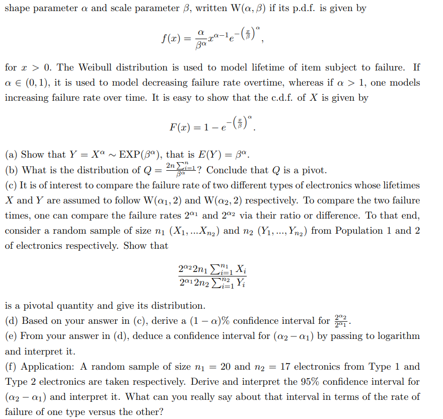 Shape Parameter And Scale Parameter Ss Written W A Chegg Com