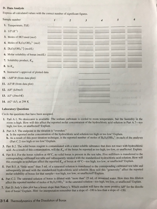 Experiment 26 Report Sheet Thermodynamics Of The Chegg 