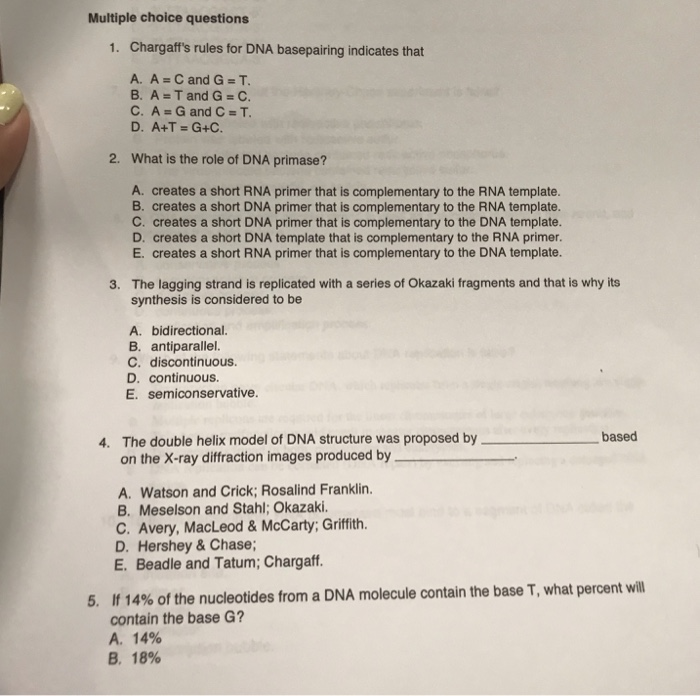 Solved Multiple Choice Questions Chargaff S Rules For Dna Chegg Com