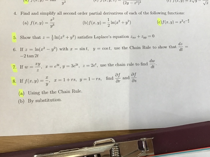 Solved 4 Find And Simplify All Second Order Partial Chegg Com