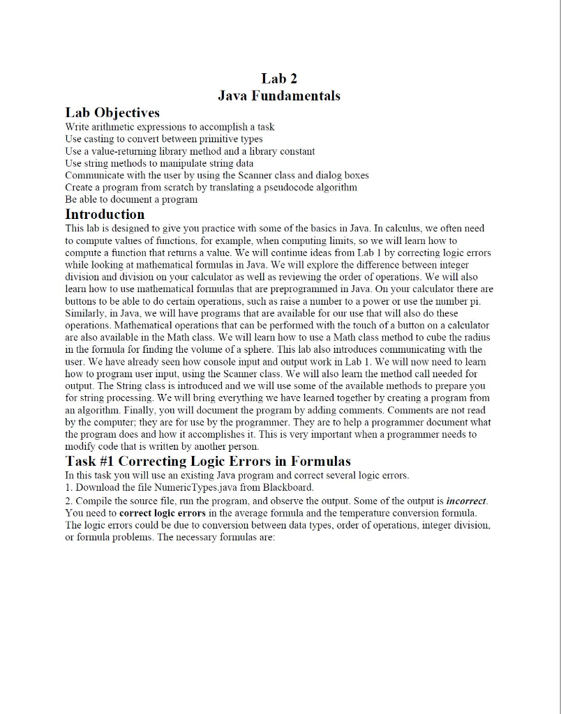 Lab 2 Java Fundamentals Lab Obiectives Write Chegg 