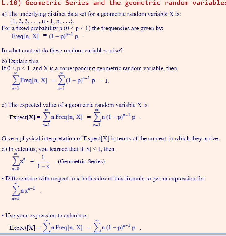 Solved L 10 Geometric Series And The Geometric Random Va Chegg Com