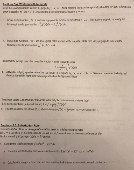 Solved Sections 5 4 Working With Integrals Recall That A - 