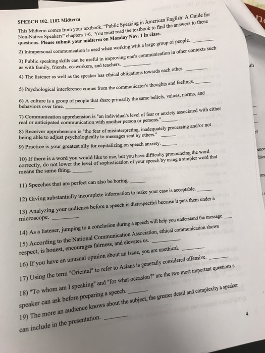 Solved SPEECH 102. 1102 Midterm This Midterm Comes From Y...