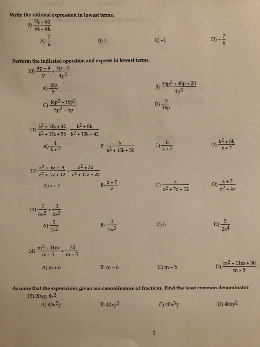 Solved Write the rational expression in lowest terms. 7k - | Chegg.com