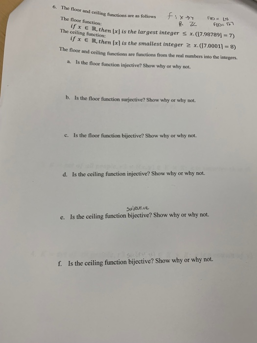 Solved 6 The Fl Oor And Ceiling Functions Are As Follows