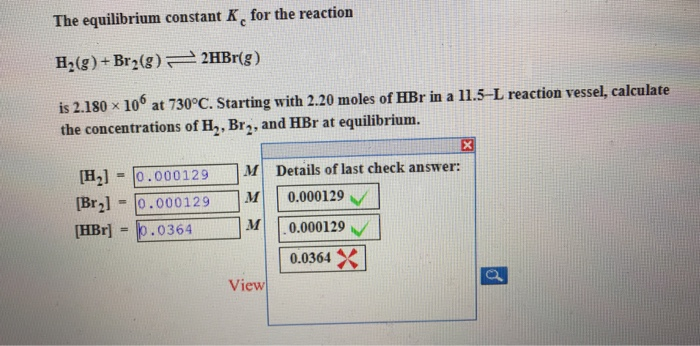 Solved The Equilibrium Constant Kc For The Reaction H2 G Chegg Com